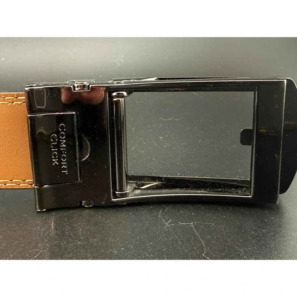 Comfort Click Mens Ratchet Belt Black Leather Gunmetal Buckle Adjustable 45 inch